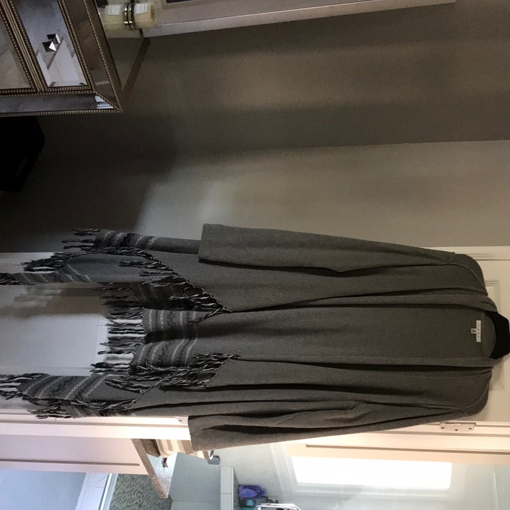 Cabi long sweater, gray, fringe XL